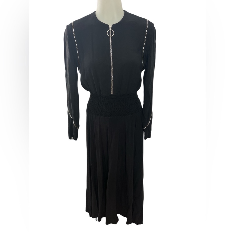 Maje rimage studded midi dress black handkerchief hem 1 waisted 36 small Zipper - Picture 3 of 12